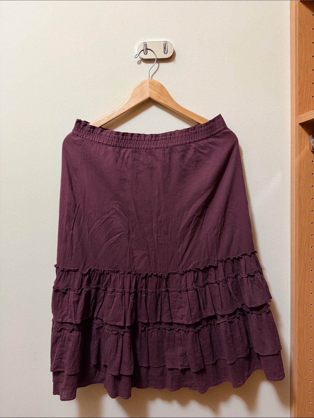 LOFT Plum Ruffled Tier Midi Skirt